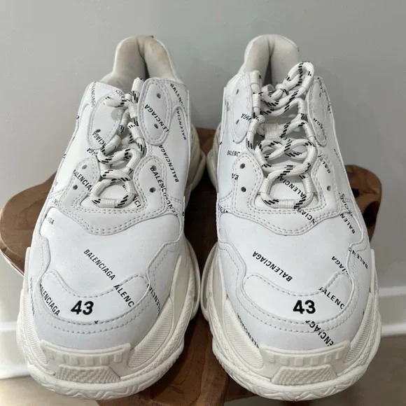 Size 10- Balenciaga Triple S Sneaker Allover Logo - White